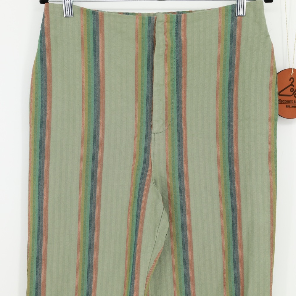 Free People Wide-Leg Striped Pants in Sage Green with Blue & Rust Stripes - Picture 3 of 7